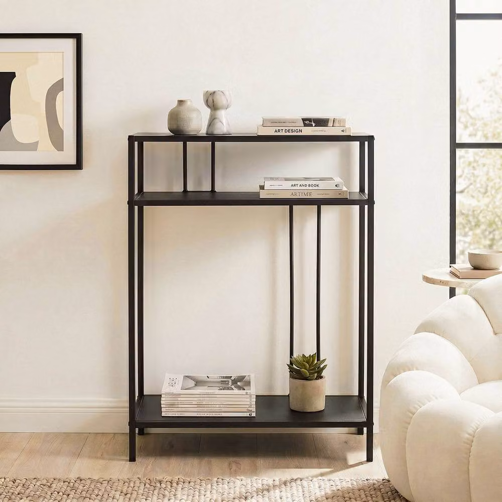 CALICOSY OLLI Industrial High Console Table in Black Metal, Height: 90 cm – 2