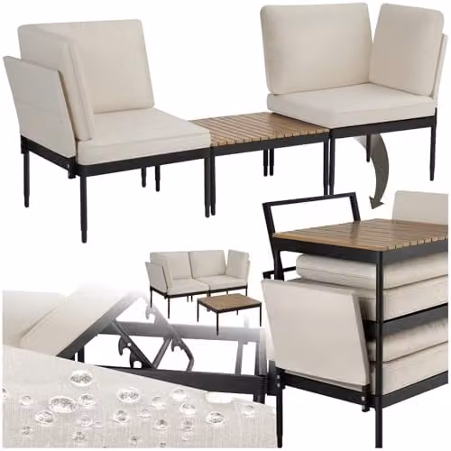 tectake 5-in-1 Modular Garden Furniture Set with Anthracite Powder Coated Aluminium Frame and Beige Upholstered Cushions
