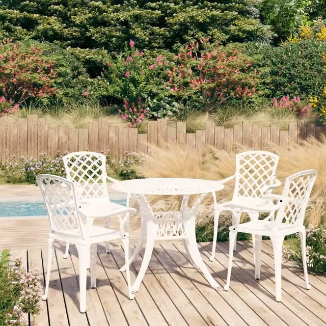 Berkfield Home 5 Piece Cast Aluminium Bistro Set in White