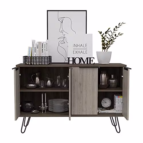 Core Products Nevada 4 Door Industrial Sideboard in Smoked Oak and Grey Oak Effect with Metal Hairpin Legs – 3