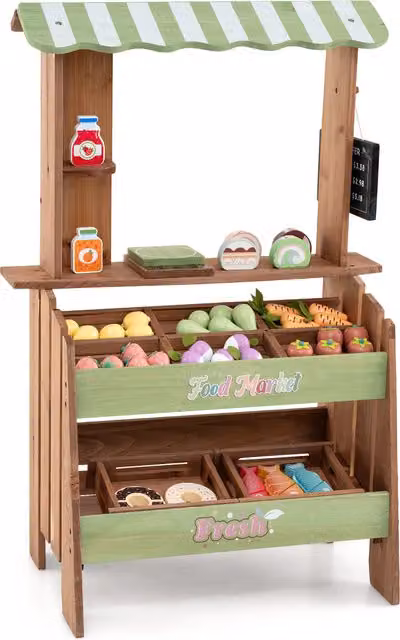 COSTWAY Wooden Kids Grocery Store Playset in Brown