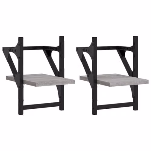 vidaXL Set of 2 Wall Shelves with Bars in Grey Sonoma, W/D/H: 20 x 25 x 30 cm – 1