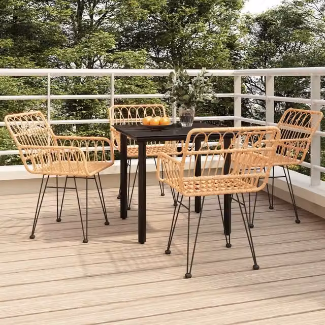 Berkfield Home 5 Piece Brown Poly Rattan Garden Dining Set