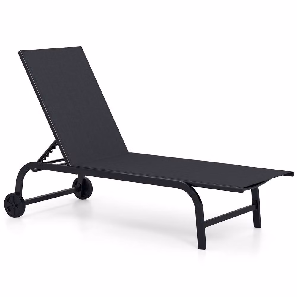 Costway Black 6-Position Reclining Chaise Lounge Chair with Wheels and 180 Degree Full Flat Function – 3