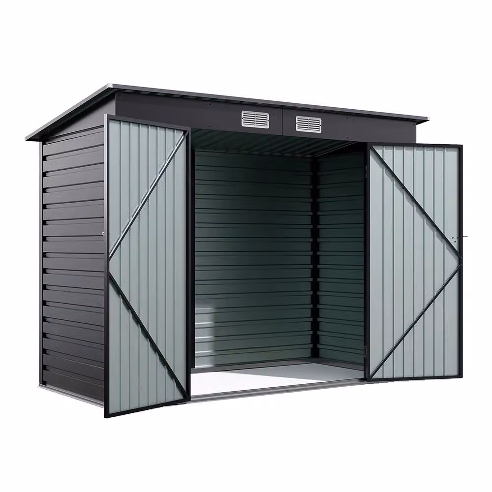 Living and Home Outdoor Galvanised Steel Storage Shed with Dual Doors and Side Vent, Black, W: 120.5 cm, D: 182.6 cm, H: 239.5 cm – 3