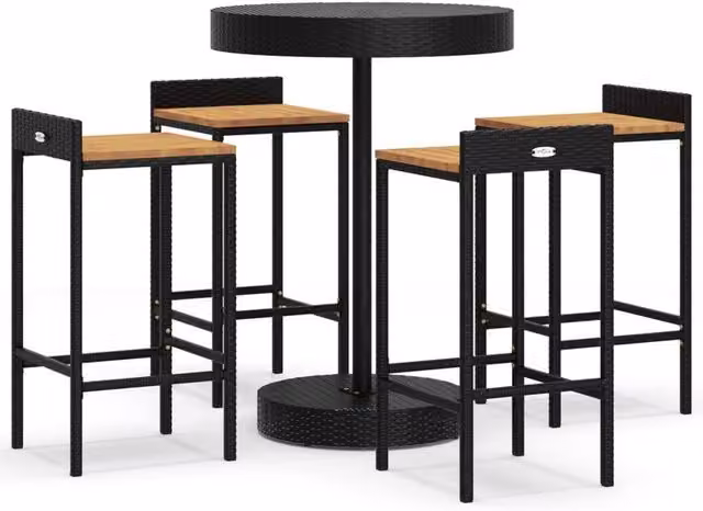 Berkfield Home 5 Piece Garden Bar Set in Black Poly Rattan and Solid Acacia Wood