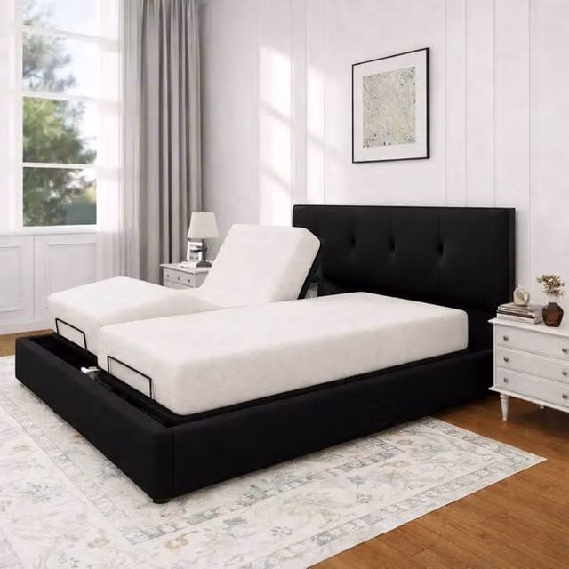 Paradise Beds Ltd Heavy Duty Adjustable Mobility Bed with Foam Mattress and 24 inch Headboard, Black, Super King, W/D/H: 200 x 200 cm