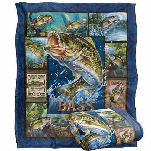 JQ Licensing Bass Fishing Silky Touch Super Soft Throw Blanket, Multicolour, W: 152 cm, D: 127 cm