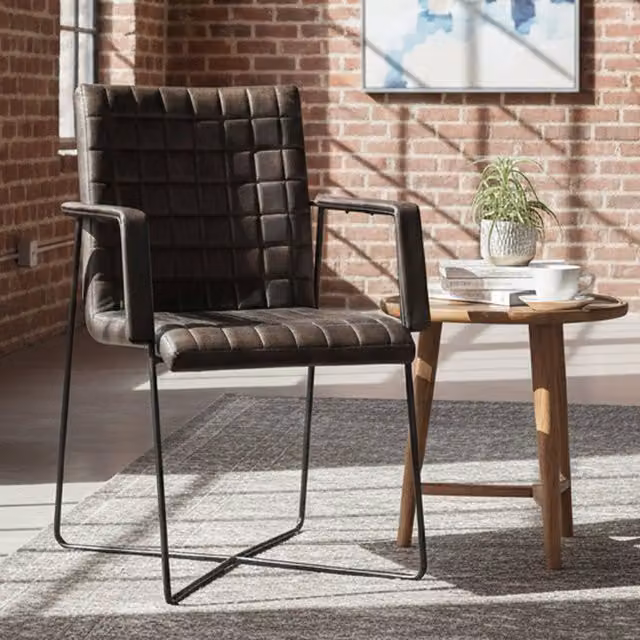 Orsina Geometric Grey Velvet and Leather Armchair with Black Metal Frame – 1