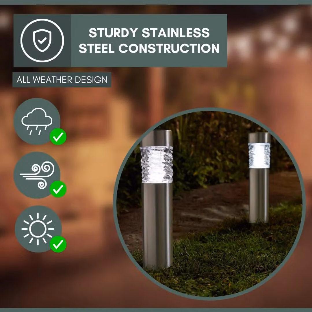 Marco Paul Pack of 4 Silver Stainless Steel Solar LED Stake Lights, Height: 39 cm – 3