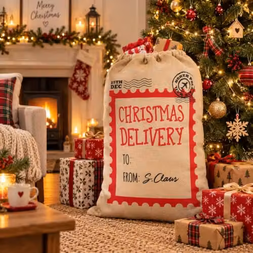 Shatchi Large Beige Jute Christmas Delivery Sack with Drawstring, W: 48 cm, H: 78 cm – 3