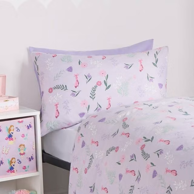 OHS Ballerina Childrens Duvet Cover Set, White and Pink, W: 90 cm, H: 200 cm