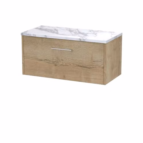 Balterley Modern Wall Hung Single Drawer Bathroom Vanity Unit in Autumn Oak, W/D/H: 80.0 x 39.0 x 38.1 cm – 2