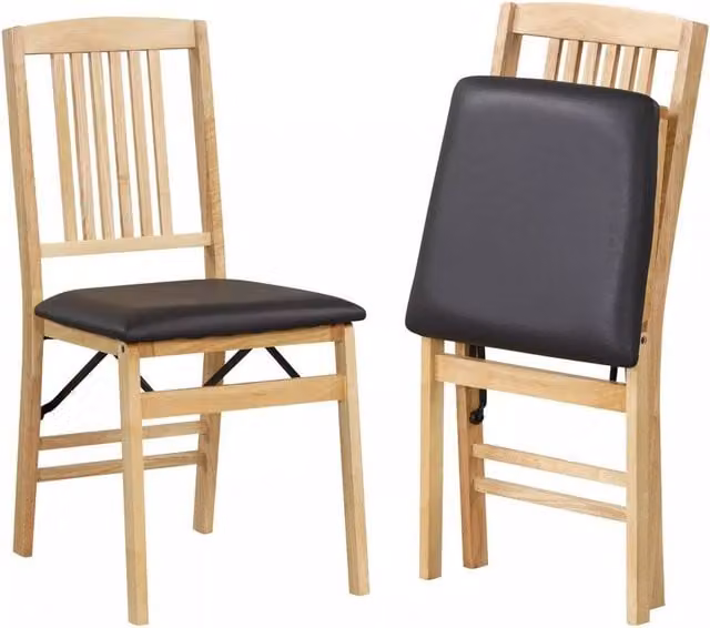 Costway Set of 2 Black Upholstered Folding Dining Chairs with Synthetic Leather and Rubberwood Frames – 1