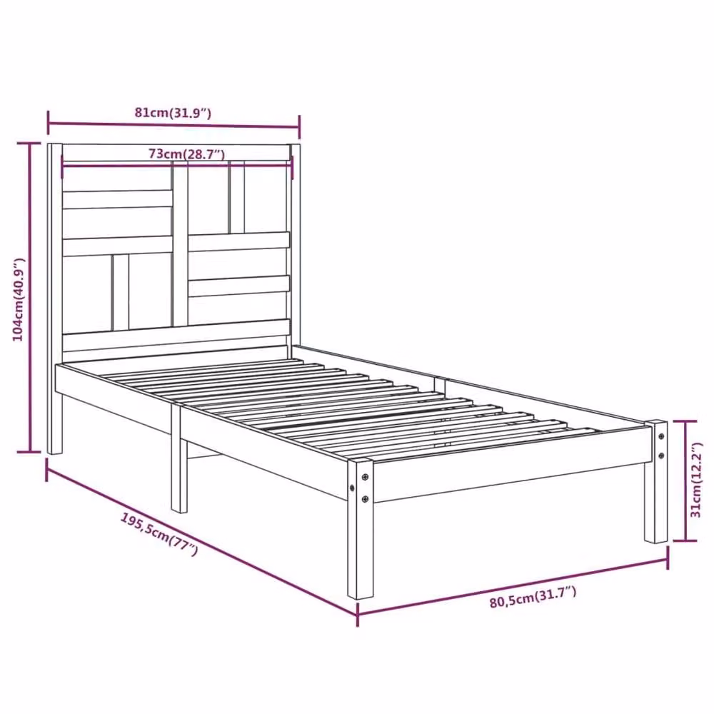 Berkfield Home Small Single Solid Wood Pine Bed Frame in Brown, W: 75 cm, L: 190 cm