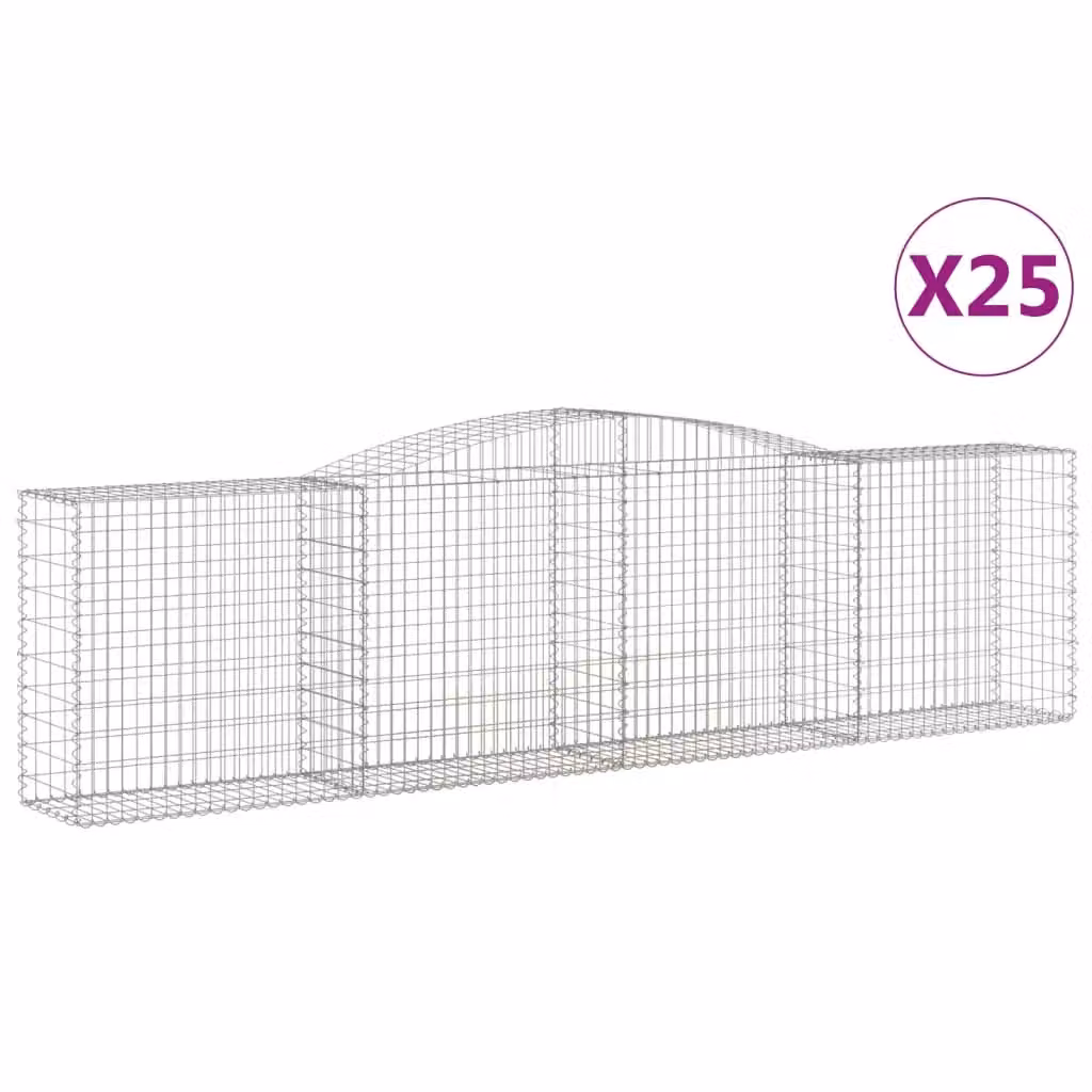 Berkfield Home Arched Gabion Baskets, 25 Pieces, Silver Galvanised Steel, W: 400 cm, D: 50 cm, H: 100-120 cm – 2