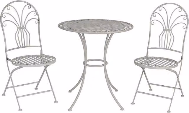 Glamhaus Metal Bistro 3 Piece Garden Patio Furniture Set in Antique Grey – 1