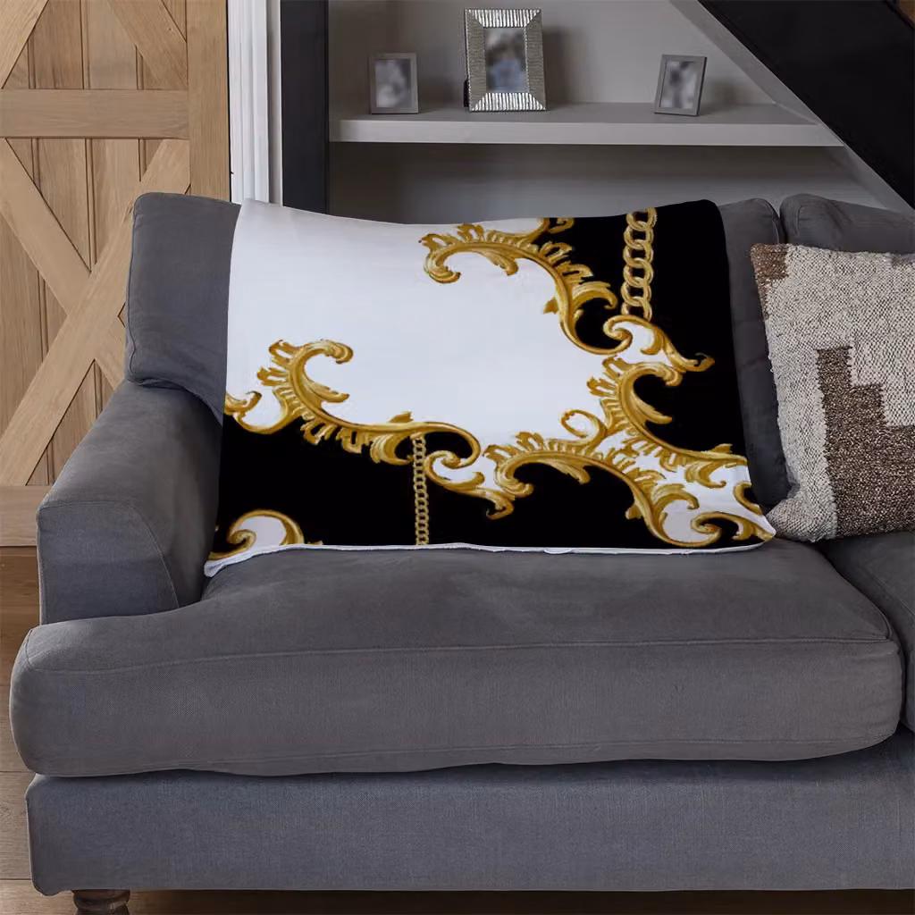 Benjamin Tate Design Baroque Fleece Blanket in Gold, Beige and Multicolour, W/D/H: 120 x 150 cm – 3