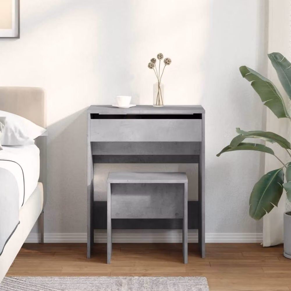 Berkfield Home Dressing Table and Stool in Grey, W/D/H: 60 x 40 x 113.5 cm – 2