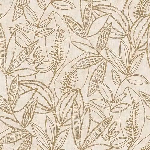 Grandeco Valadera Stitched Sketched Leaves Botanical Floral Vinyl Wallpaper, Neutral Yellow