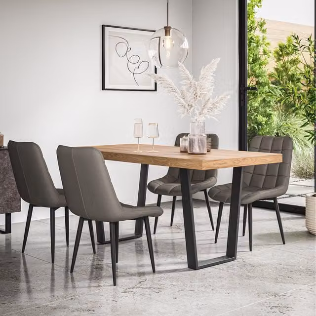 More4Homes Aria Oak Effect Dining Table and 6 Grey Nova Faux Leather Chairs