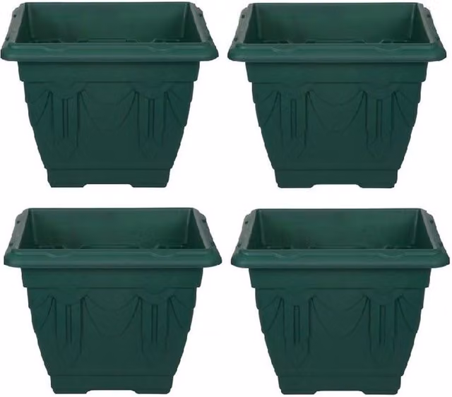 Whitefurze Venetian Square Plastic Planter Pot, Green, Diameter: 22 cm