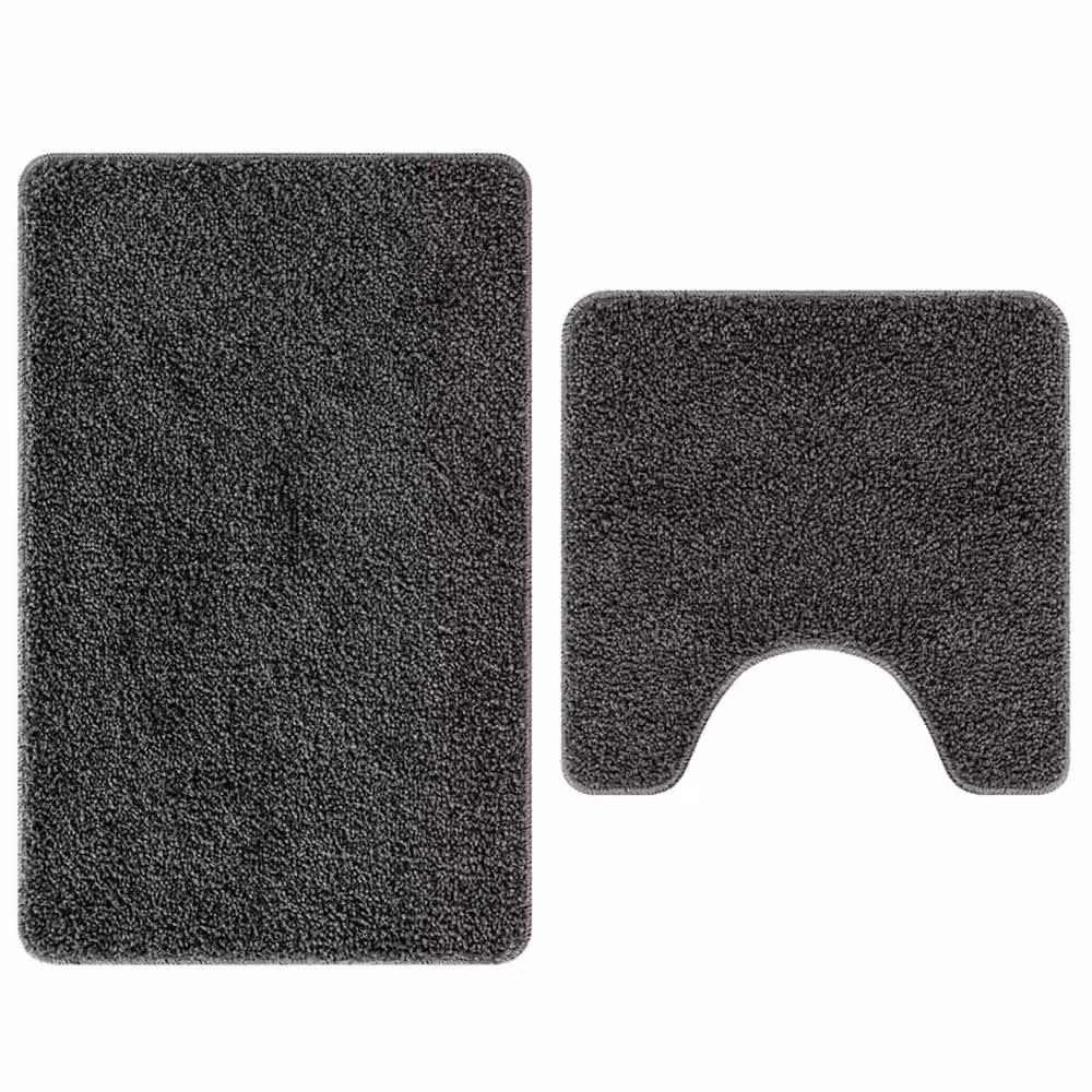 Berkfield Home Modern 2 Piece Non-Slip Bath Mat Set in Dark Grey Microfibre – 2