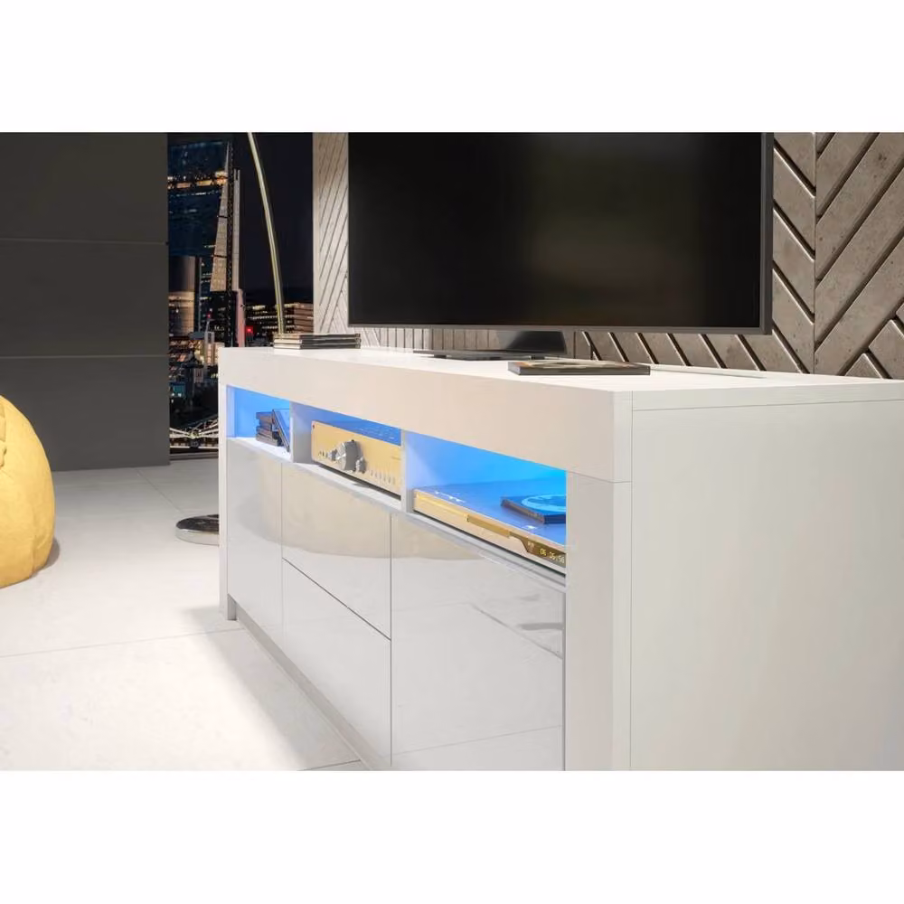 PAWNORA White Matt and High Gloss TV Unit – 3