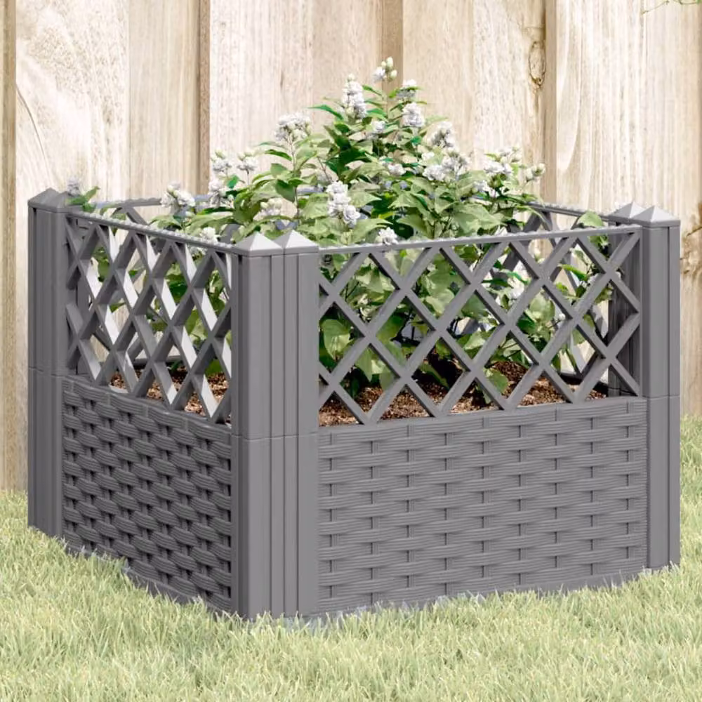 Berkfield Home Garden Planter with Pegs, Light Grey, W/D/H: 43.5 x 43.5 x 43.5 cm – 2