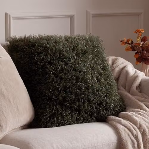 Furn Rowan Faux Fur and Velvet Decorative Cushion, Beige or Green, W/D/H: 50 x 50 x 50 cm – 4