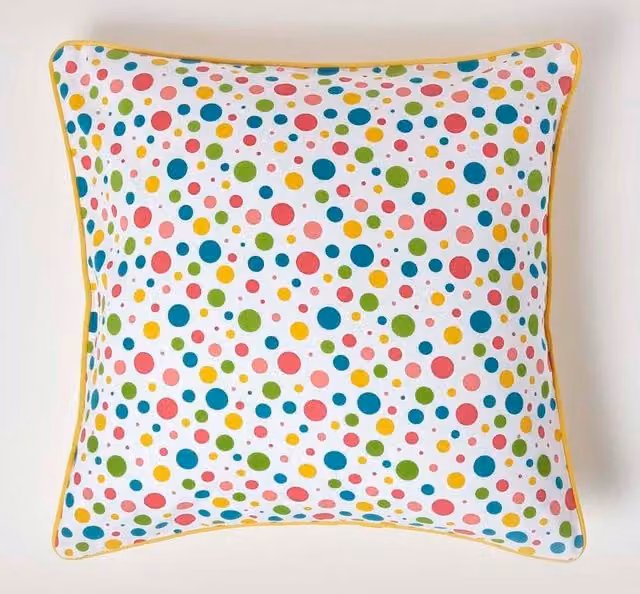 Homescapes Multi Colour Polka Dot Cotton Square Cushion Cover, W/D/H: 60 x 60 x 1 cm