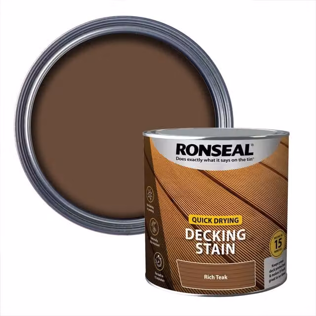 Ronseal Quick Drying Decking Stain in Teak, 2.5 l – 1