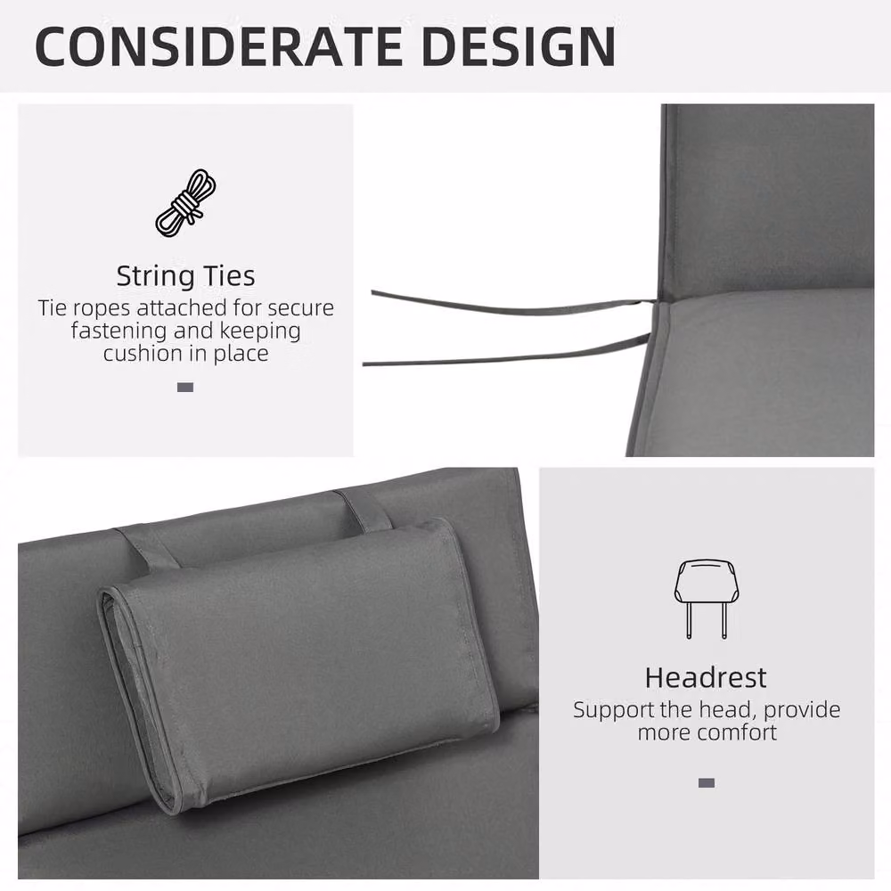 Outsunny Grey Garden Sun Lounger Replacement Cushion with Pillow – 11