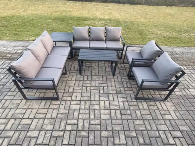 Fimous 8 Seater Modern Garden Furniture Set in Dark Grey with Powder Coated Aluminium Frame and Upholstered Cushions