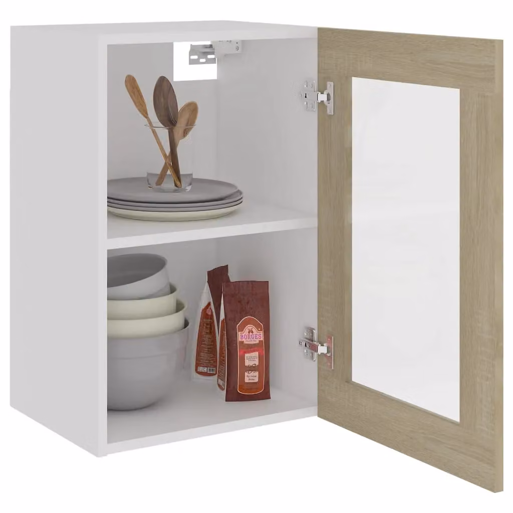 Berkfield Home Sonoma Oak Hanging Glass Cabinet in Brown, W/D/H: 40 x 31 x 60 cm – 3