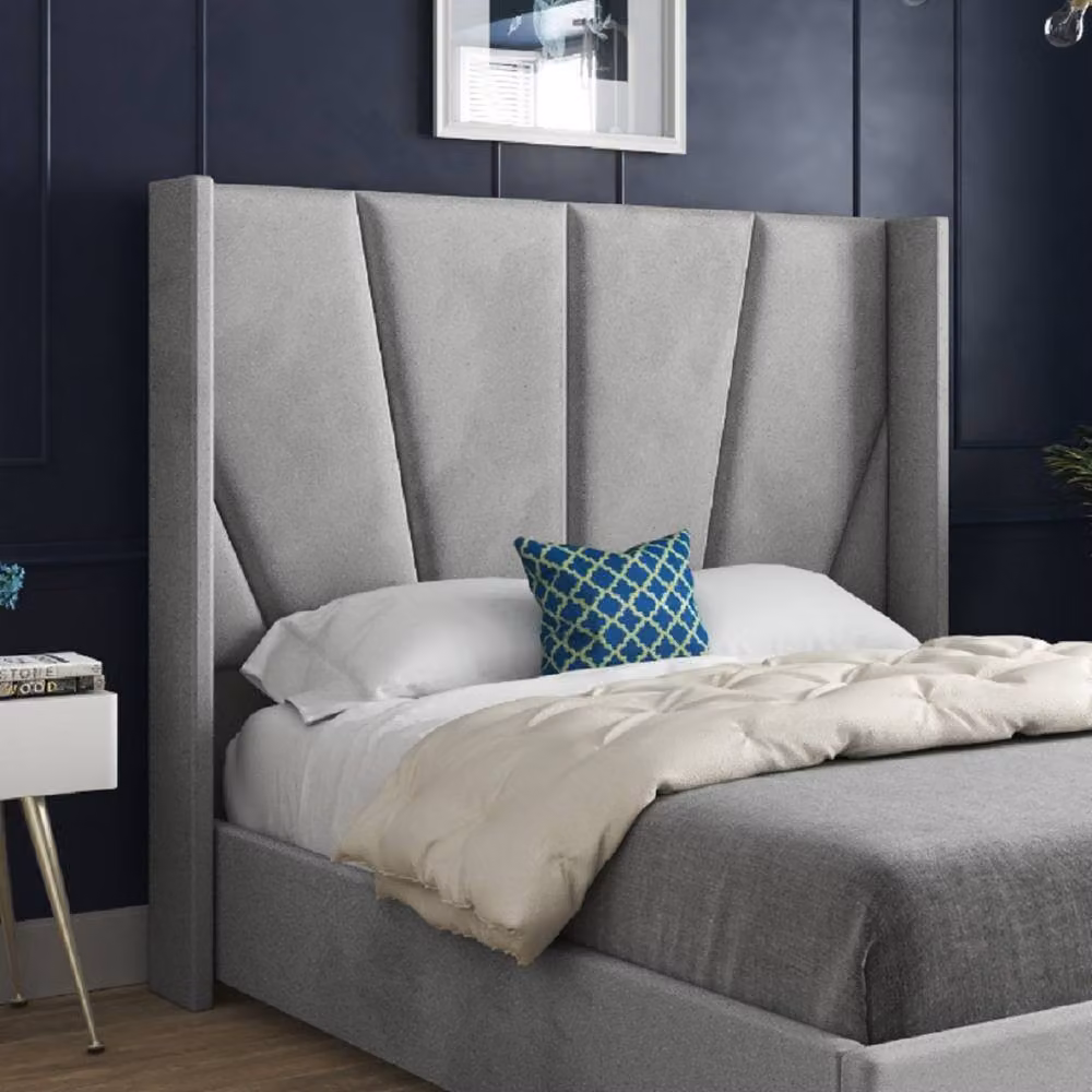 Casani Farleigh Double Upholstered Velvet Designer Bed Frame in Grey, W/D/H: 140 x 200 cm – 4