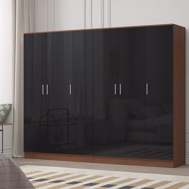 Reflect 2 Piece Wardrobe Bundle, Black Gloss and Walnut Finish, H 180 cm x W 224 cm x D 47 cm