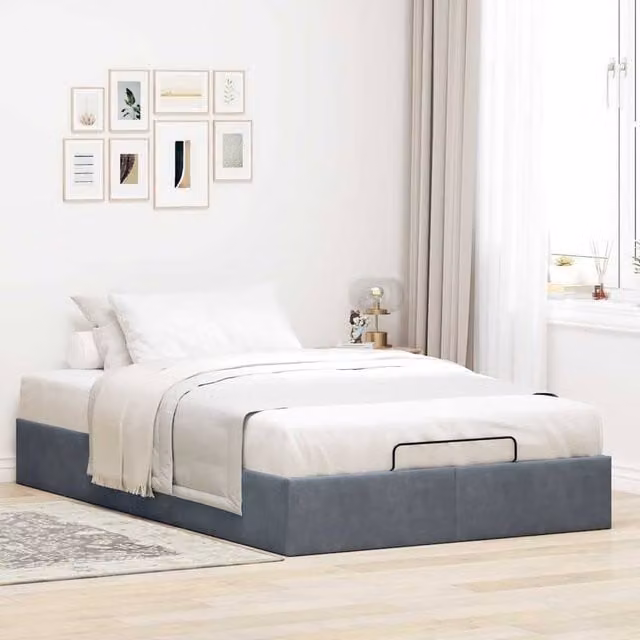 Berkfield Home Double Ottoman Bed Frame in Dark Grey Velvet with Lift Up Base, W/D/H: 140 x 200 x 135 cm
