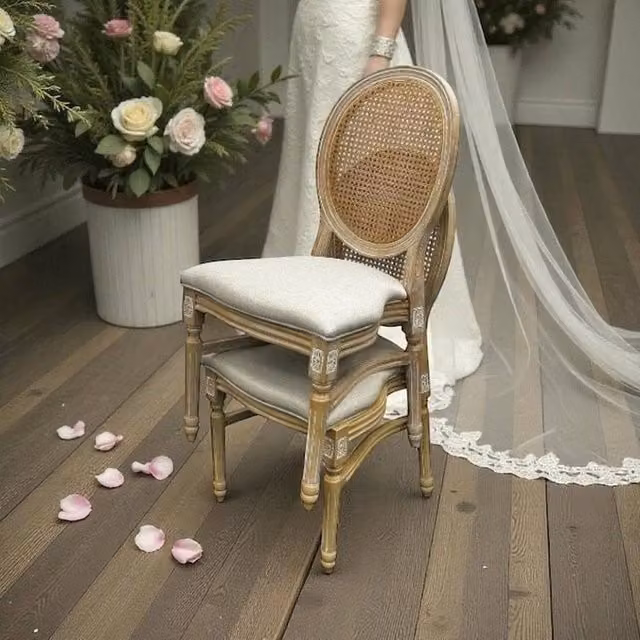 PAWNORA Set of 2 Brown Rattan Throne Dining Chairs