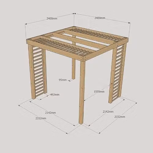 Buttercup Farm Rustic Wood Panel Pergola with Trellis Support, Green, W: 240 cm, D: 240 cm, H: 270 cm – 3