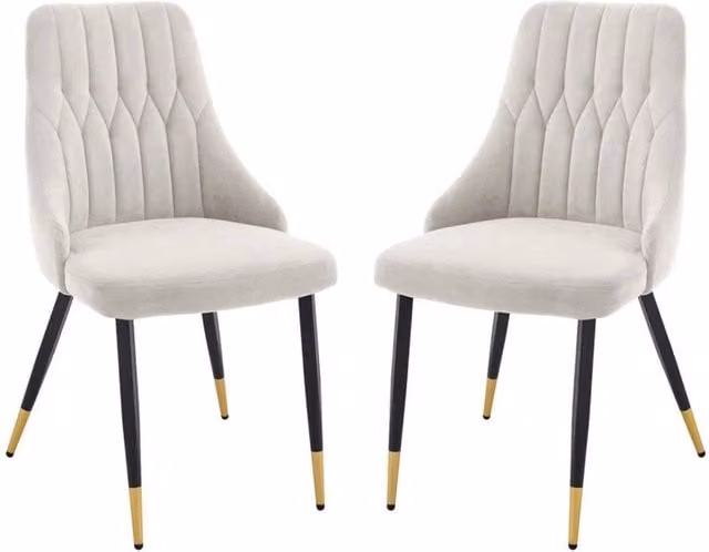 Hinsinc Set of 2 Beige Cream Velvet Dining Chairs with Gold Metal Legs