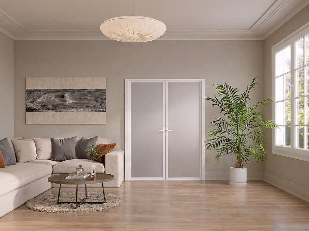 Loxton Reversible Modern Double-Leaf Swing Door Set in White Aluminium and Glass – 2