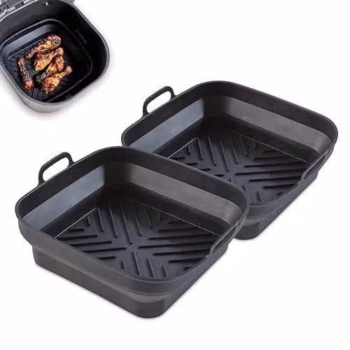 Tower Set of 2 Square Foldable Silicone Brownie Tins, Black – 1