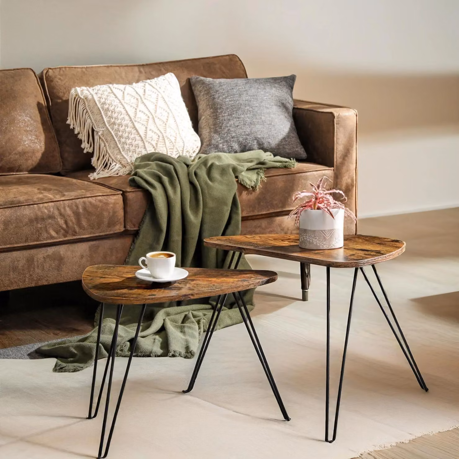 Pirlo Plush 2-Piece Nesting Tables in Industrial Rustic Brown – 2