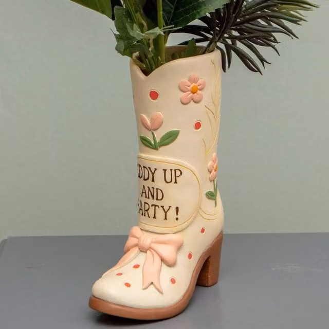 Boxer Gifts Giddy Up Cowboy Boots Ceramic Vase in Multicolour