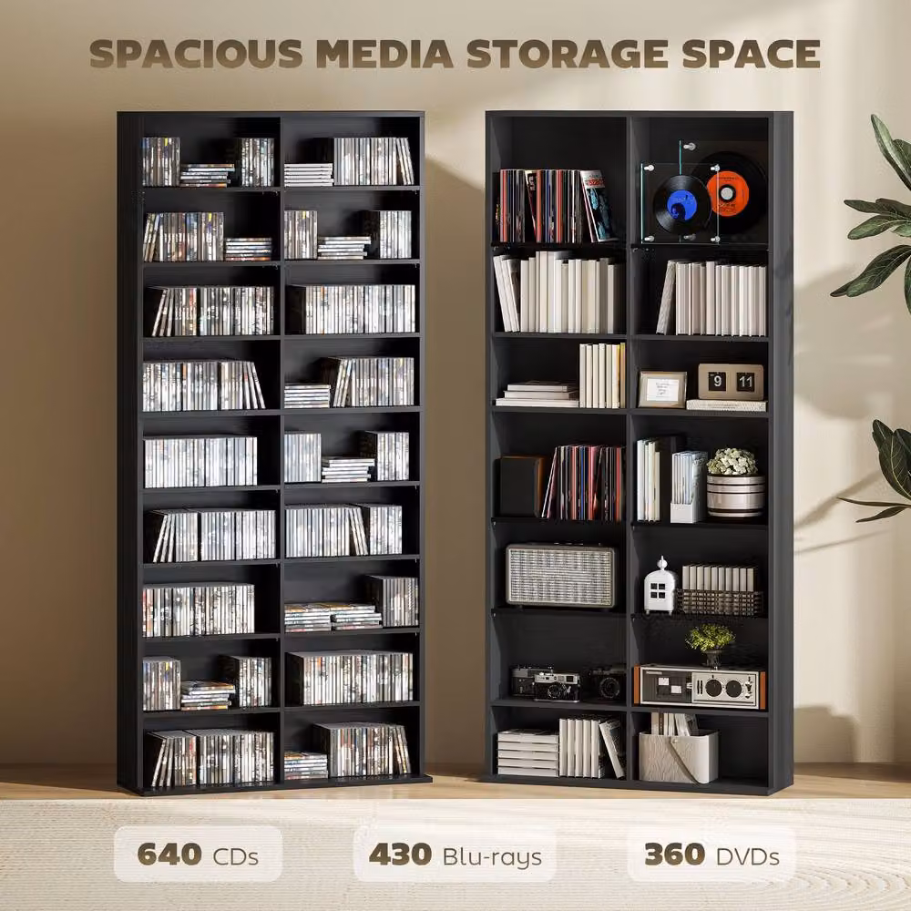 STILVORA CD Storage Tower in Black with 14 Adjustable Shelves – 6