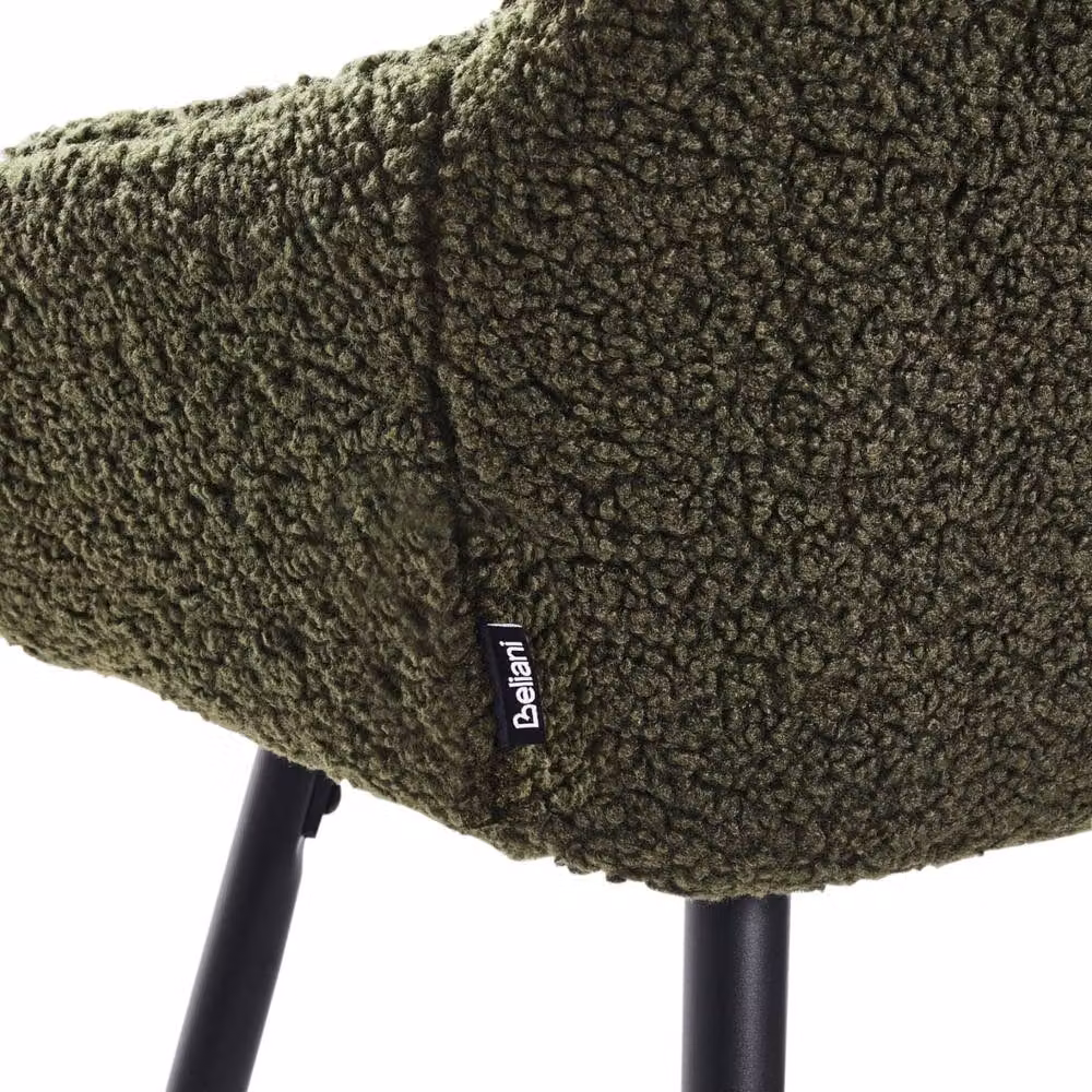 Wyld and Coco Set of 2 Dark Green Boucle Bar Stools with Armrests and Backrest – 5
