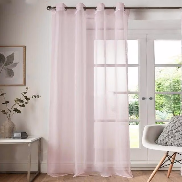 Roseley Pink Transparent Plain Voile Eyelet Fabric Panel Curtain, Width: 137.16 cm