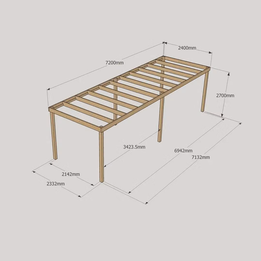 Rutland County Garden Furniture Ltd 6 Post Wood Garden Pergola in Brown and Light Green, W: 720 cm, D: 240 cm, H: 270 cm – 4
