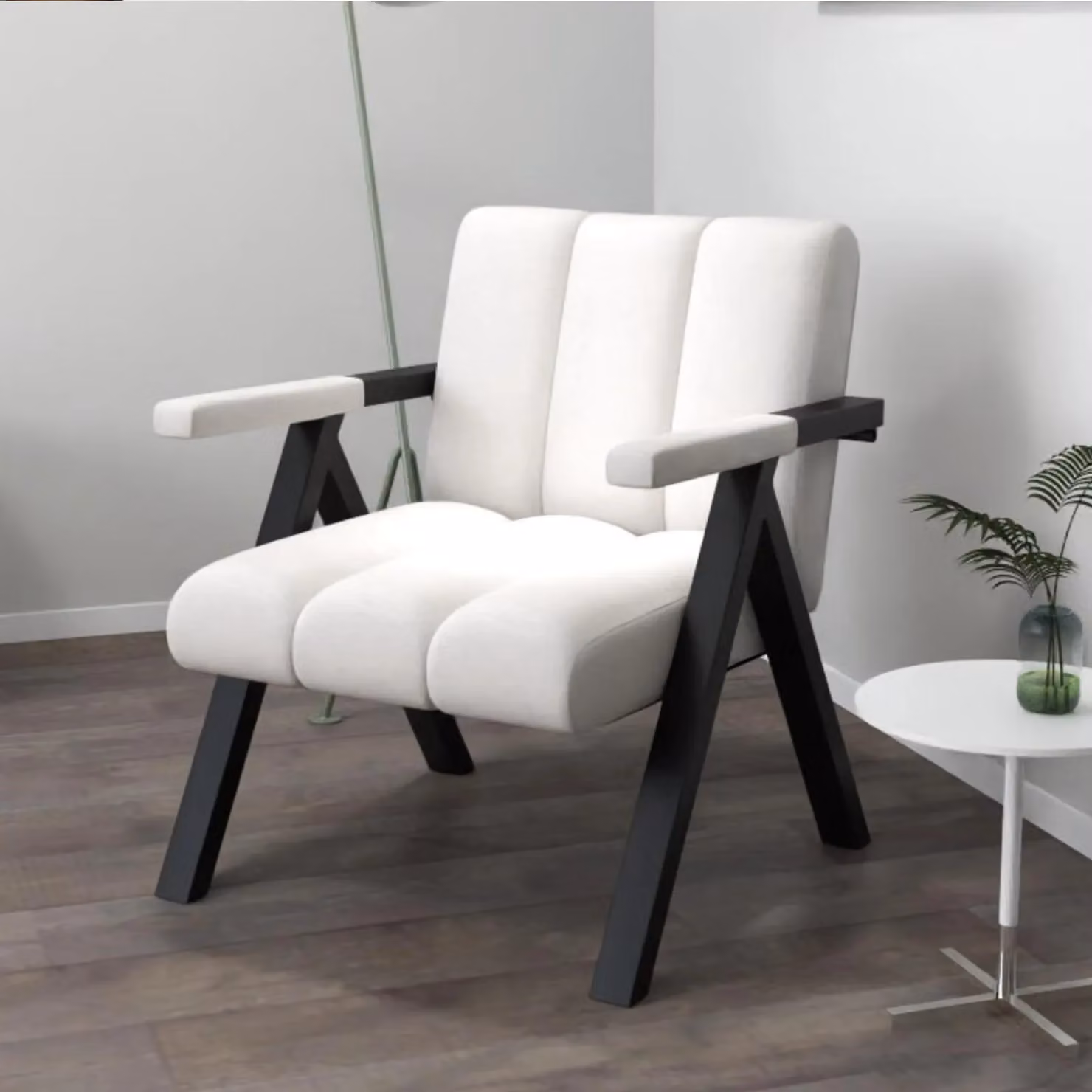 Gymax Oversized White Fabric Accent Chair with Metal Frame and Armrests – 3